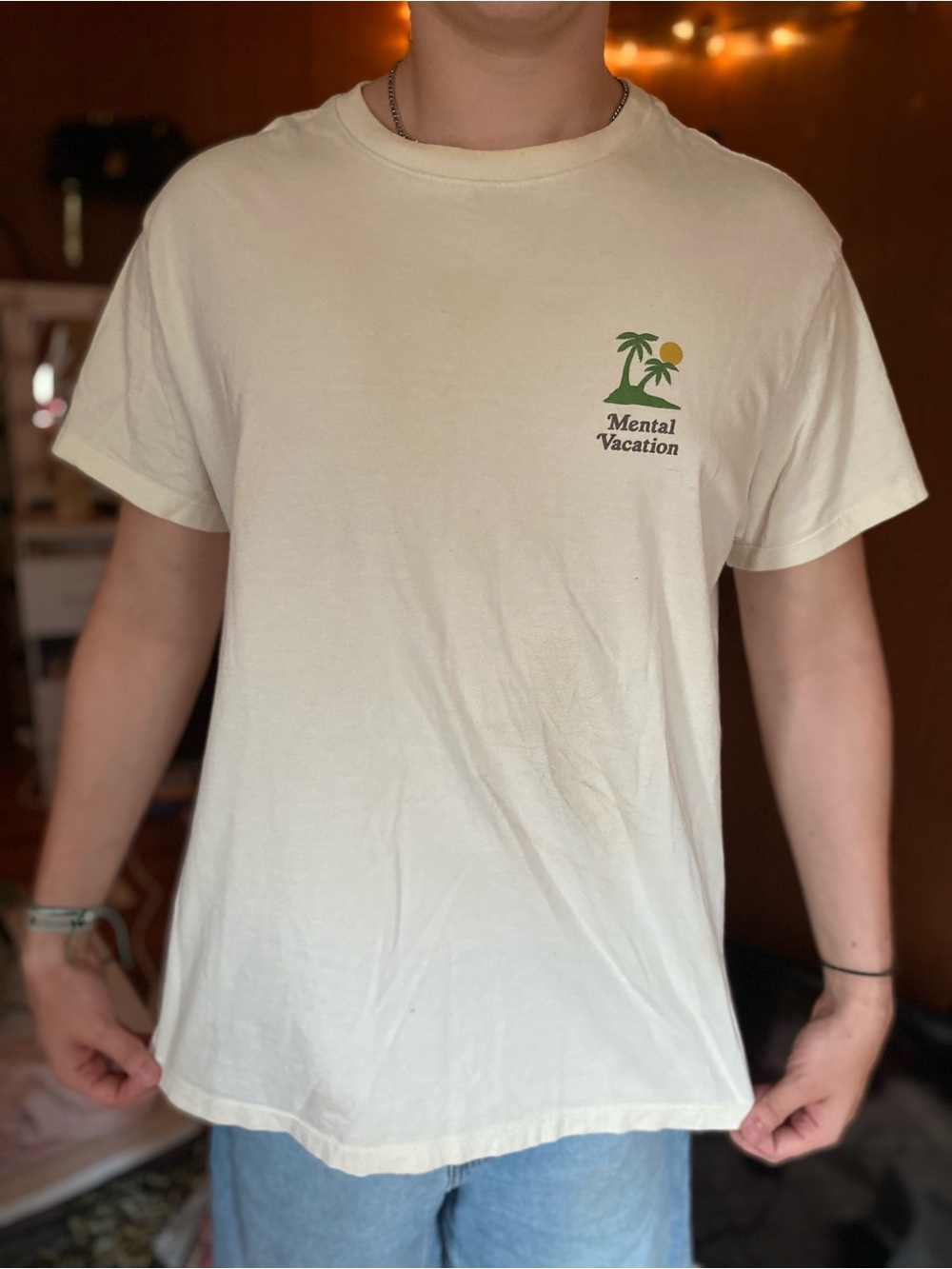 Mental Vacation Men's Cream Graphic Tee